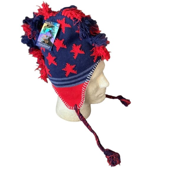 Mohawk Helmet Hat Insulated Red Navy Star Warm Winter Thermo Wear OS NEW - Picture 1 of 4